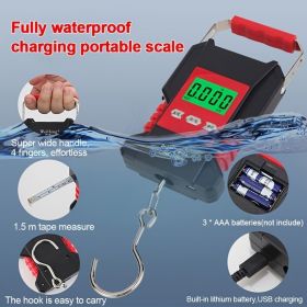 Waterproof Hanging Scale; Portable Rechargeable Hook Electronic Weighting Luggage Scale With 59.06inchRuler LCD Digital