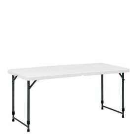 4 Foot Adjustable Height Folding Plastic Table, Indoor Outdoor White Granite